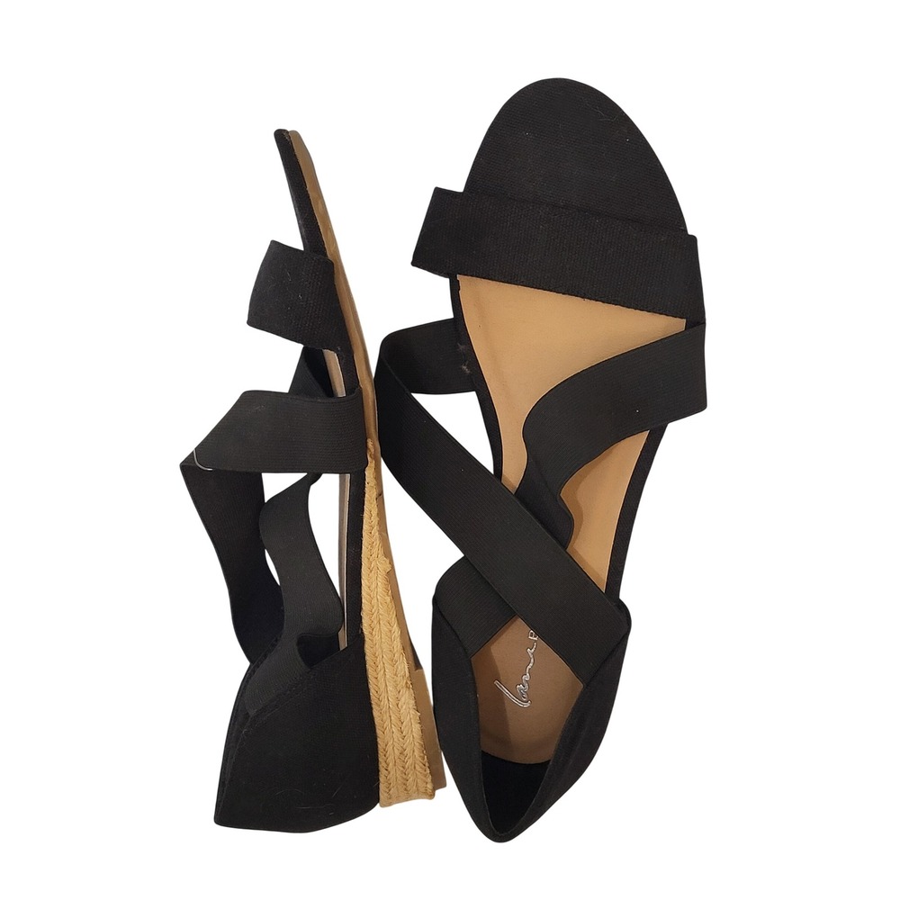 Lane Bryant Black Elastic Strap Espadrille Flat Sandals Wide Width 10W New